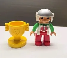 Lego Duplo Figure Racer (Octan) silver/white helmet white/green/red / Trophy 