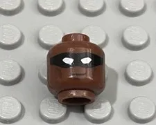 LEGO Reddish Brown Head With Black Mask With White Eye Holes, Cheek Lines