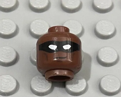 LEGO Reddish Brown Head With Black Mask With White Eye Holes, Cheek Lines