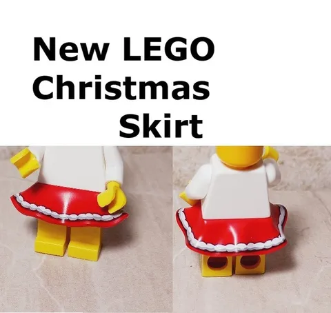New LEGO BAM Christmas Skirt fits Legs Fur Printed Red Holiday Gorgeous