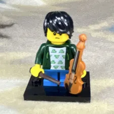 LEGO Musician Minifigure w/ Violin & Bow Accessory on Black Display Base