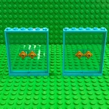 Lego Door Frames White 1x6x6 (42205) +Trans Blue Insert (42509) +Pearl Gold Knob