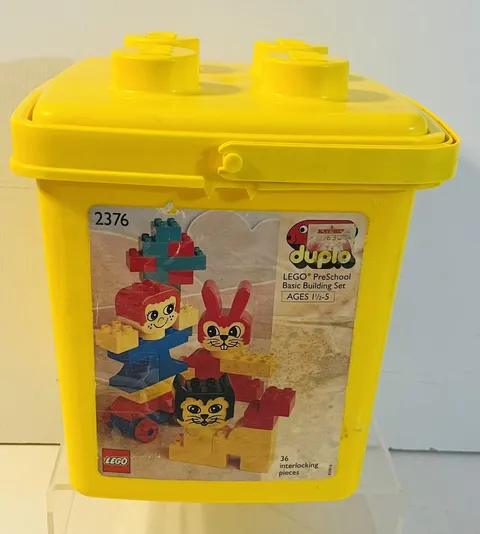 Vintage 1987 LEGO Preschool Basic Building Block Yellow Bucket Set #2376 EMPTY
