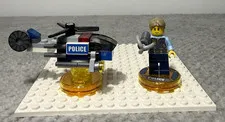 LEGO Police Officer Minifigure w/ Police Helicopter & Yellow Display Base