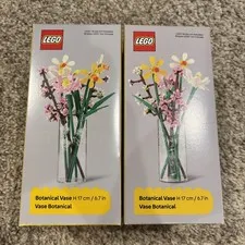 LEGO Set Of 2 Botanical Vases NEW Plastic Brick Art & Wild Flowers Patterns