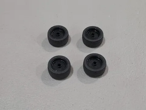 Lego Qty 4 - Black - 66727c01 Wheel 18mm D. x 12mm with Pin Hole and Stud, Dotte