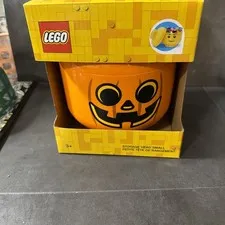LEGO Storage Pumpkin Head Small Orange Container Halloween Decor 6"x7.5" NEW