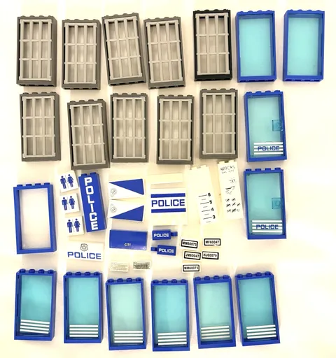 Genuine LEGO Police Parts Lot Windows Doors Jail Signs Computers City 45 Pc
