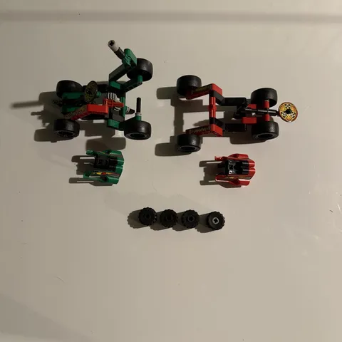 Two Incomplete Lego Battle Cars Red And Green