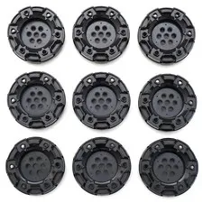 LEGO 9 Piece 11094 Black Hard Plastic Treaded Wheels w/ 7 Pin Holes 6 Bar Holes