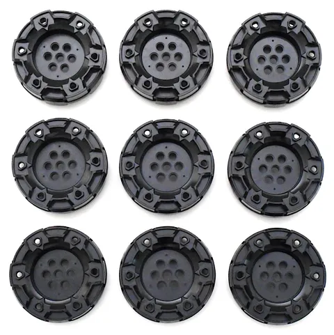LEGO 9 Piece 11094 Black Hard Plastic Treaded Wheels w/ 7 Pin Holes 6 Bar Holes