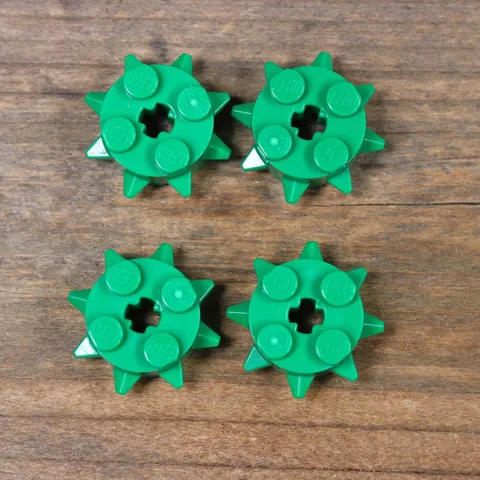 LEGO 27266 Green Brick Round 2 x 2 with Spikes and Axle Hole Qty 4