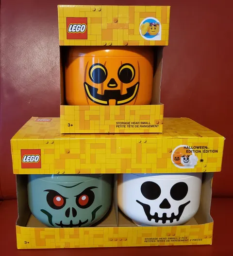 LEGO Halloween Storage Heads LOT, Size Small - Skeleton, Zombie & Pumpkin, NEW