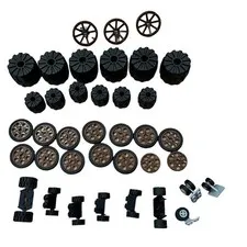 LEGO Big Lot of 38 Wheels Incl Black Hard Space Wheels Cars Technic Pulleys VTG