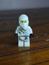 LEGO NINJAGO Zane White Ninja Minifigure Hood Mask Dragon Torso Print