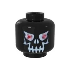 LEGO - Minifig, Head Skull Evil w/ Eyebrows, White Print, Red Eyes - Black