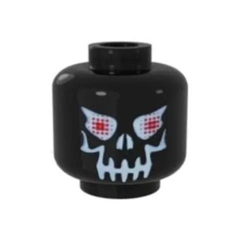 LEGO - Minifig, Head Skull Evil w/ Eyebrows, White Print, Red Eyes - Black