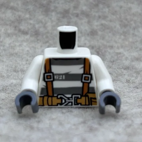 LEGO 973pb2759c01 White Torso Town Prisoner Number 621, Gray Stripes, Suspenders