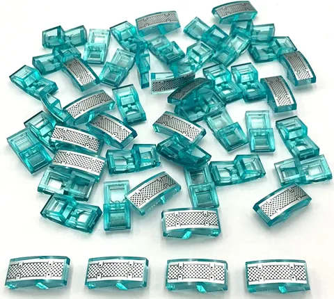 Lego 50 New Trans-Light Blue Slopes Curved 2 x 1 x 2/3 w/ Black and Silver Parts