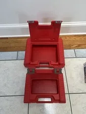 2- Vintage Lego Red Plastic Storage Box Carrying Cases 1985 USA Clean/Nice