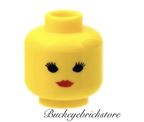 LEGO Minifig FEMALE YELLOW HEAD - Standard Woman Pattern w/ Eyelashes Red Lips
