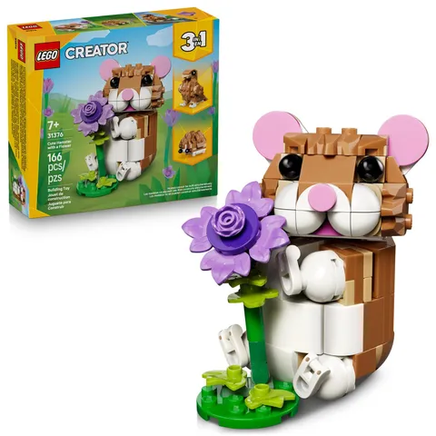 LEGO Creator 3 in 1 Cute Hamster with a Flower Building Toy for Multicolor
