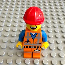 LEGO Emmet Construction Worker Minifigure w/ Red Hard Hat Plastic Figure