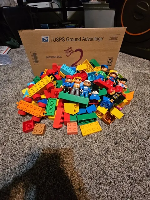 2 - LEGO Duplo Bulk Lot 200 Pieces with 2 Train Cars and 10 People Figures