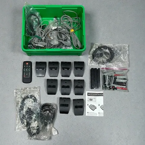 Lot of Assorted LEGO Dacta Mindstorms Accessories, Towers & Cables w/ Green Bin