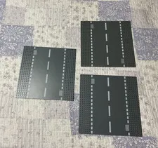 LEGO Road Plates Lot Straight Curved Intersection Plates - Gray/Black Printed