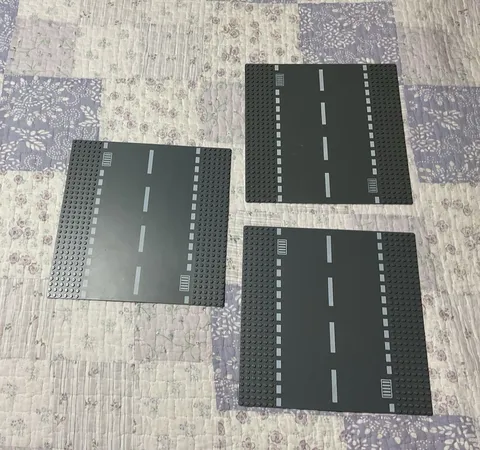 LEGO Road Plates Lot Straight Curved Intersection Plates - Gray/Black Printed
