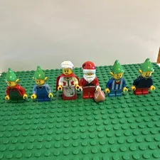 LEGO Seasonal Holiday Christmas Santa & Elf Minifigure Lot (6 Pieces)