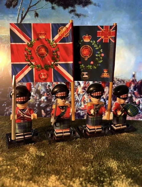 4x Minis 42nd Blackwatch Napoleonic British Highland Inf +2 Flags LEGO Flagpoles