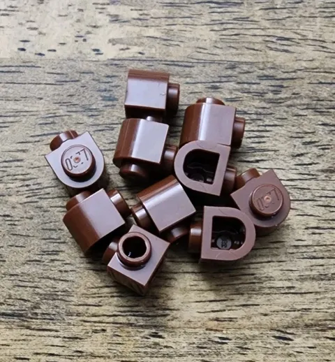 LEGO Reddish Brown Brick Round 1 x 1 x 2/3 Half Circle Ext. Stud on Side. QTY 10