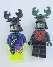 LEGO NINJAGO Ghost Minifigure Lot of 2 w/ Horned Black Helmets Neon Legs