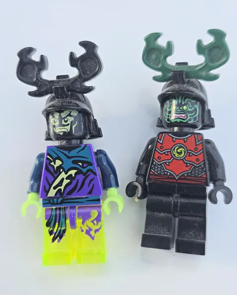 LEGO NINJAGO Ghost Minifigure Lot of 2 w/ Horned Black Helmets Neon Legs