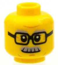 Lego New Yellow Minifigure HEAD Male Gray Bushy Moustache Glasses Part D188