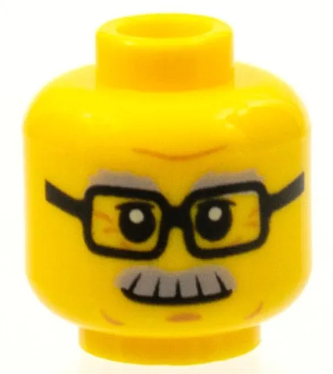 Lego New Yellow Minifigure HEAD Male Gray Bushy Moustache Glasses Part D188