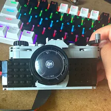 LEGO Brick-Built Camera Model with Strap, Black/Gray Plastic