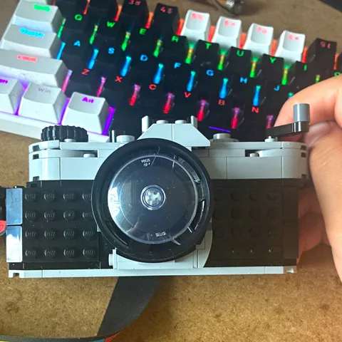LEGO Brick-Built Camera Model with Strap, Black/Gray Plastic