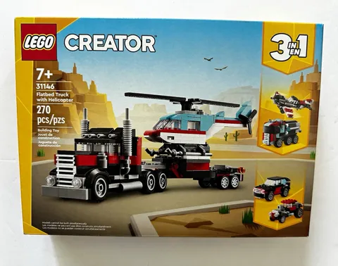 LEGO Creator 3in1 Flatbed Truck with Helicopter Set 31146 270 Pieces Age 7+