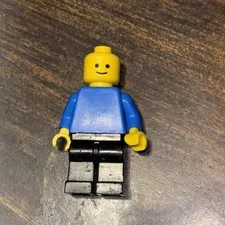 1980s LEGO Figure Blue Torso Black Legs Blue Hat Solid Stud Head