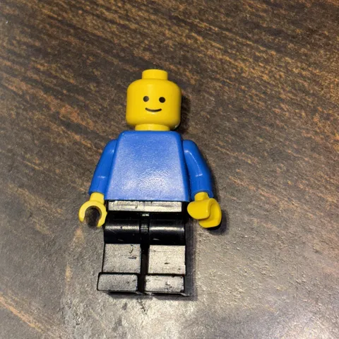 1980s LEGO Figure Blue Torso Black Legs Blue Hat Solid Stud Head