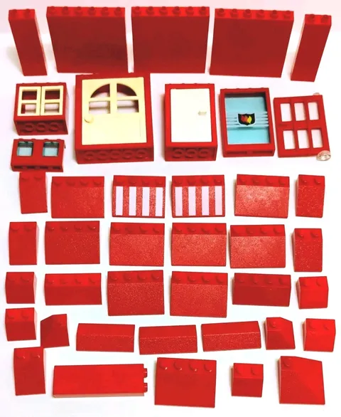 Lego Red House Building Brick Lot Walls Doors Windows Roof Slopes Vintage W/ HTF