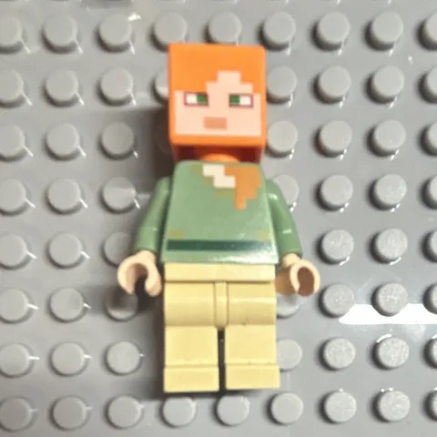 LEGO Minecraft Alex Minifigure Orange Hair Green Torso Tan Legs Plastic Figure