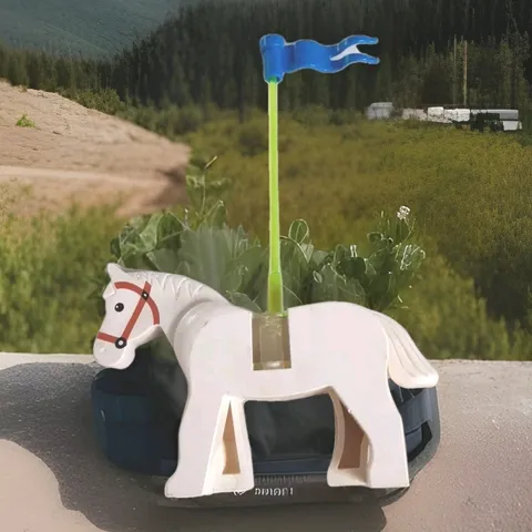 Vtg Lego Midieval Castle Horse Figure White W/ Bridle And Flag HTF Shps Frm USA 