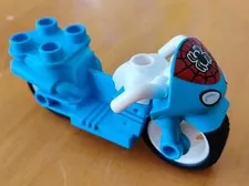 Duplo Motorcycle with Rubber Wheels White Handlebars Black Spider-Man Logo EUC