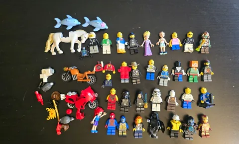 LEGO Minifigures Lot of 30+ Figures, Animals & Motorcycles - Used, As Is