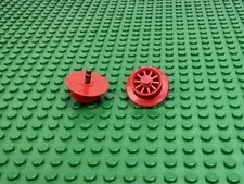 2x VTG LEGO Red Tran Wheel Spoked For Motor Bronze Axle Train 4.5V 12 #wheel2a