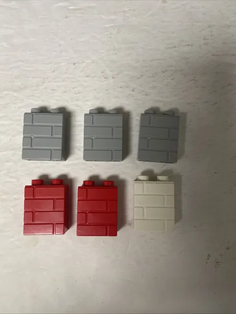 Lego Duplo 2x1x2 Printed Decorated Patterned Brick White Red And Gray Lot Of 6